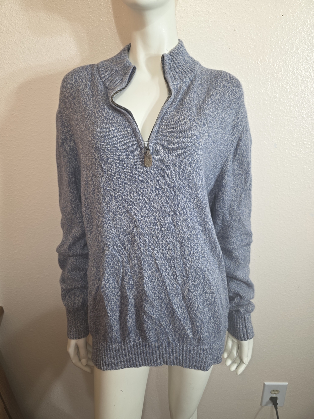 St. John's Bay Men's XL Blue Marled 100% Cotton Quarter-Zip Sweater